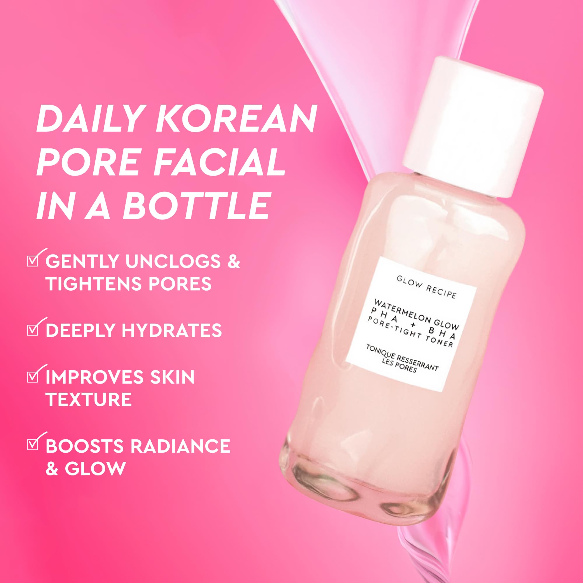 Glow Recipe PHA + BHA Face Toner, Korean Exfoliating Toner for Pores, Gentle Chemical Exfoliant + Hydrating Toner, Watermelon, Cactus Water + Glycerin (150ml)