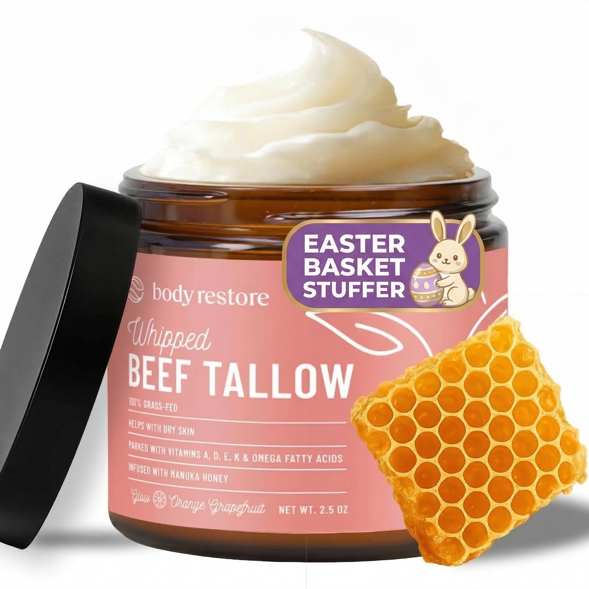 Body Restore Grass Fed Beef Tallow Lip Mask, Manuka Honey – Christmas Stocking Stuffers, White Elephant, Hydrating Moisture, Travel Essentials, Self Care, Birthday Gifts for Women, Men – Unscented Halalzen