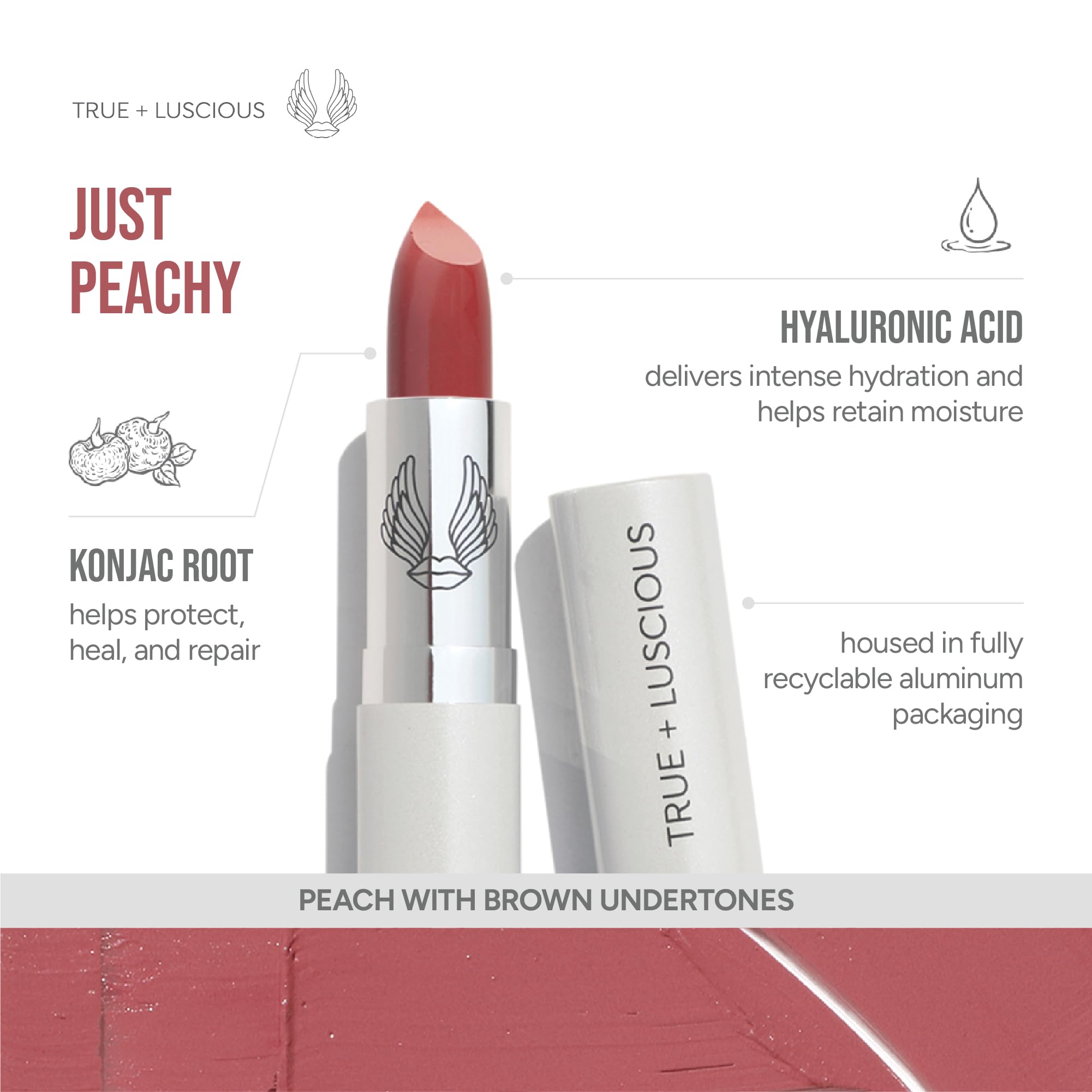 True + Luscious Super Moisture Lipstick | Sheer Cream Lip Color for Lasting Hydration | Hyaluronic Acid Konjac Root Powder | Vegan Cruelty-Free Gluten-Free Flatters All Skin Tones | Pink Sugar