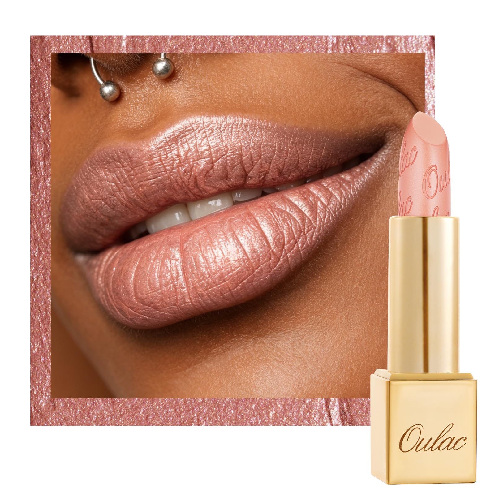 OULAC Metallic Shine Glitter Lipstick, Pink High Impact Lipcolor, Lightweight Soft and Ultra Hydrating, Long Lasting, Vegan & Cruelty-Free, Full-Coverage Lip Color 4.3 g/0.15 HIP & HIPPIE(11) Halalzen