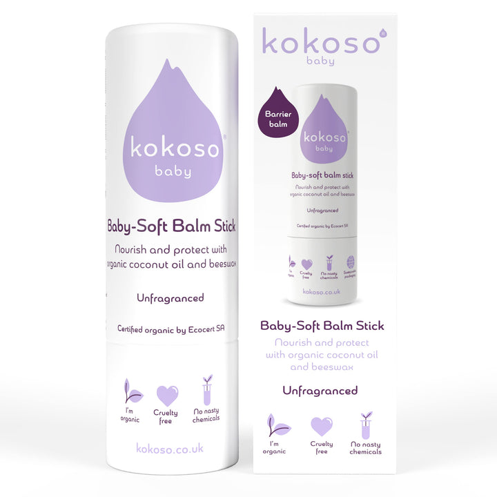 Kokoso Baby Soft Balm Stick, Organic Lavender, Great for Dry Hands, Sore Lips and Chapped Cheeks, Protects Dribbly Chins and Soothes Dribble Rash, 100% Natural & Organic Ingredients, 13g