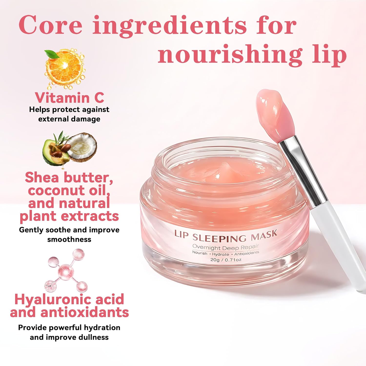 Lip Mask Overnight: Nourish, Hydrate Lip Mask with Shea Butter, Hyaluronic Acid, Vitamin C, Natural Plant Oils, Antioxidants, Lip Sleeping Mask for Flaky Dry Lips, 0.71oz, Mothers day Gifts Halalzen