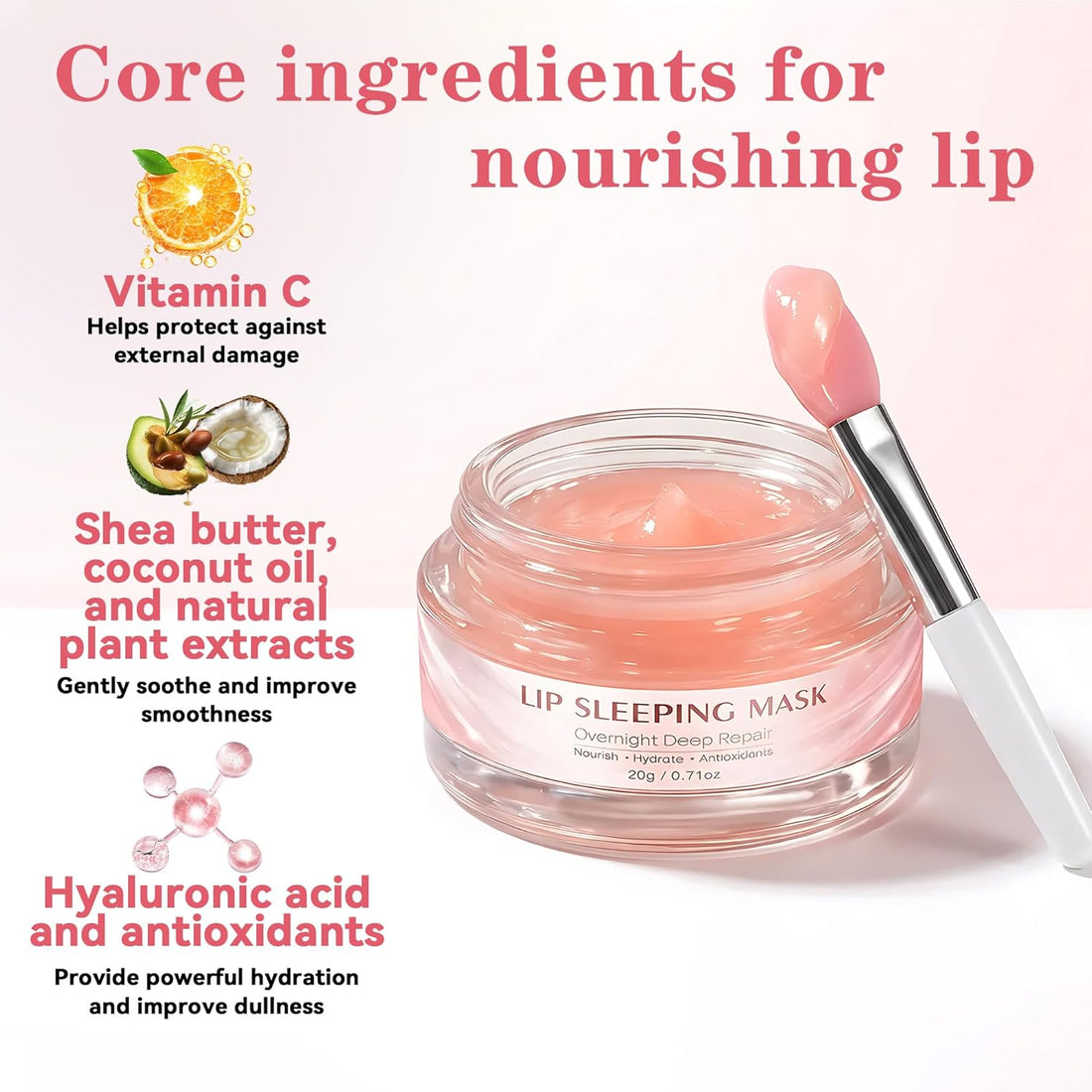 Lip Mask Overnight: Nourish, Hydrate Lip Mask with Shea Butter, Hyaluronic Acid, Vitamin C, Natural Plant Oils, Antioxidants, Lip Sleeping Mask for Flaky Dry Lips, 0.71oz, Mothers day Gifts Halalzen