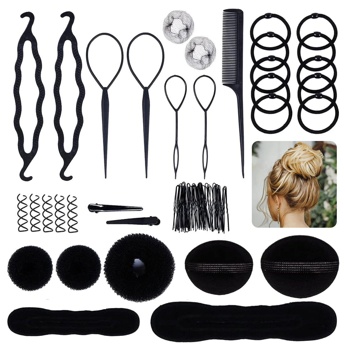 Oiomniv 72PCS Hair Styling Tools Set for Women, DIY Hair Braiding & Bun Maker Kit, Easy Hair Accessories for Updos, Ponytails & Braids, Home Hairdressing Styling Set, Hair accessories for girls Halalzen