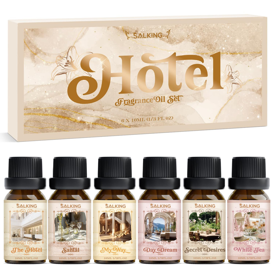 SALKING Essential Oils Set, 100% Pure Fragrance Oil AromatherapyGift, Premium Scented Oils for Diffusers 6 x 10 ML - Lavender, Rose, Jasmine, Cherry Blossom, Gardenia, Chamomile, Pink