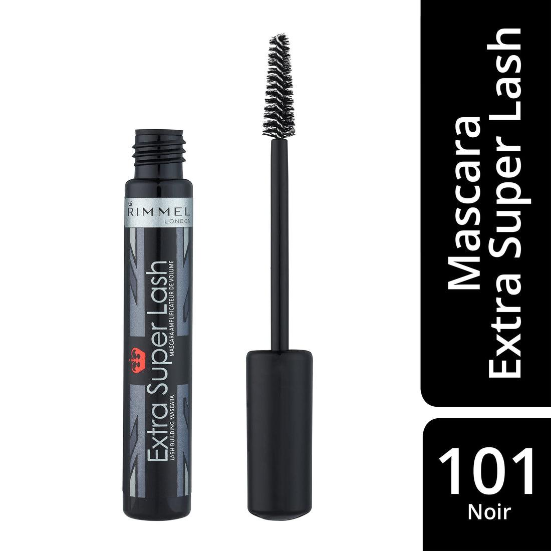RIMMEL LONDON - Extra Super Lash Building Mascara - Defines, Lengthen & Curl Lashes - With Hydrogel For Healthy Looking Finish - Enriched With Vitamin E - No Clumping - 101 Black Black Halalzen