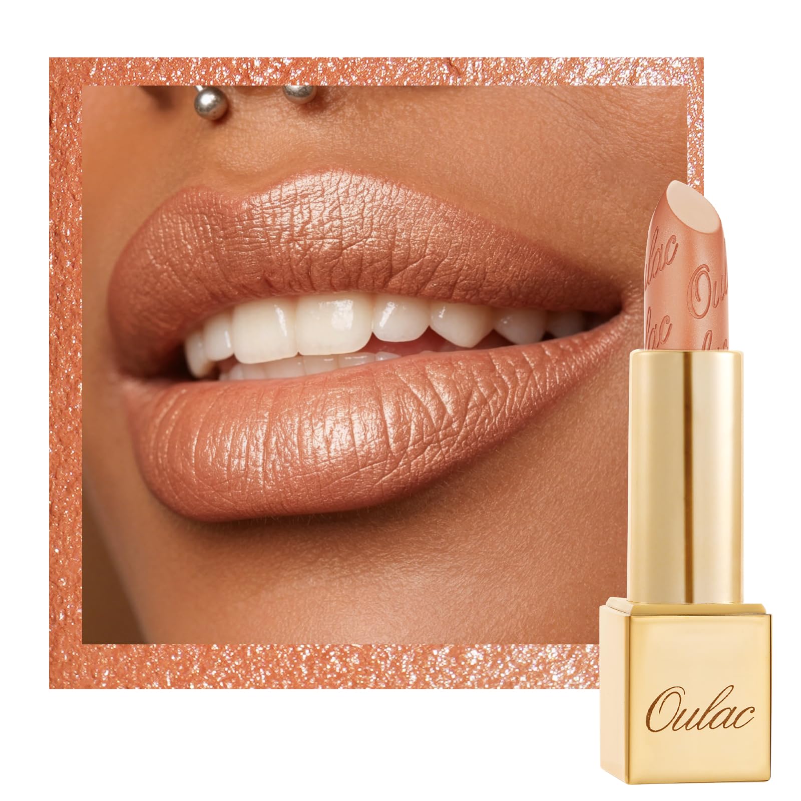 OULAC Metallic Shine Glitter Lipstick, Pink High Impact Lipcolor, Lightweight Soft and Ultra Hydrating, Long Lasting, Vegan & Cruelty-Free, Full-Coverage Lip Color 4.3 g/0.15 HIP & HIPPIE(11) Halalzen