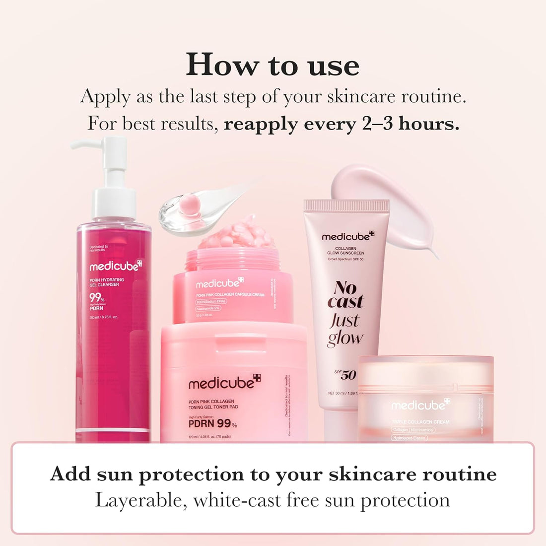 medicube No Cast Just Glow Collagen Sunscreen | SPF 50 Broad Spectrum Face Sunscreen | Lightweight, Non-Sticky, Hydrating Formula | Peptide, Cica for Soothing & Glow | Korean Skincare Halalzen
