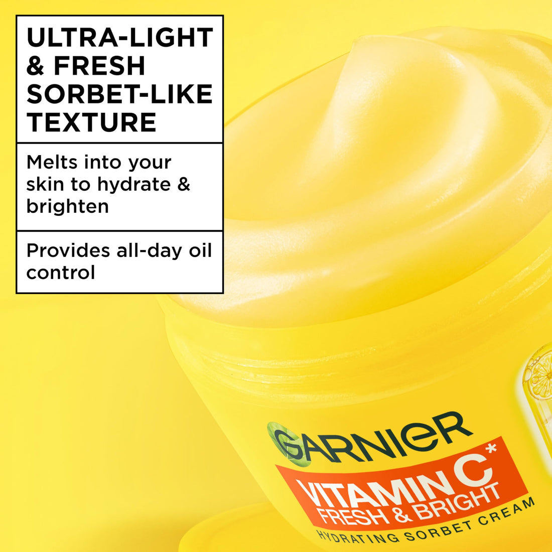 Garnier Vitamin C* Fresh & Bright Hydrating Sorbet Cream, 4% Vitamin C* & Niacinamide, Ultra Fresh & Light, For Dull, Uneven Skin, Cruelty Free International & Vegan - 85ml