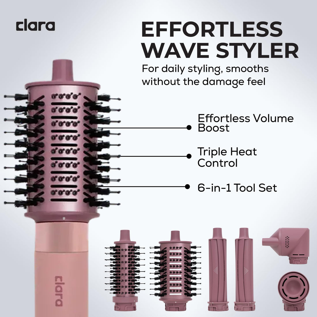 Clara 6-in-1 Gold Multi Styler with Auto-Wrap Curlers, Hair Dryer, & Brush (Round & Oval) for All Hair Types – 1500W Ionic Styling Tool for Frizz-Free Waves & Salon Blowouts Halalzen