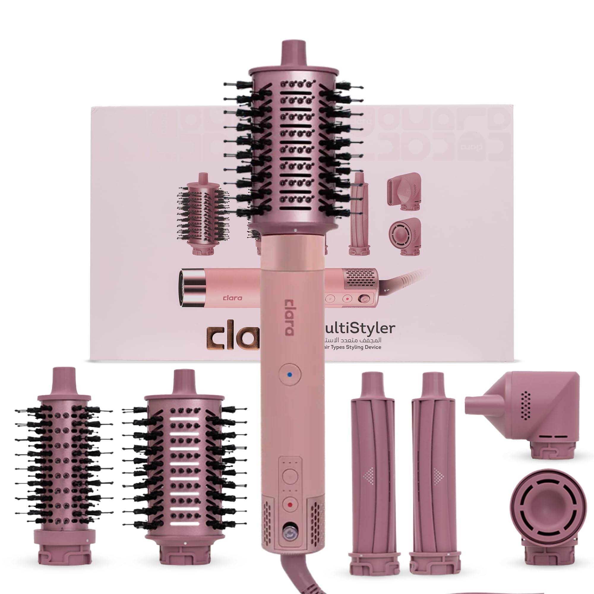 Clara 6-in-1 Gold Multi Styler with Auto-Wrap Curlers, Hair Dryer, & Brush (Round & Oval) for All Hair Types – 1500W Ionic Styling Tool for Frizz-Free Waves & Salon Blowouts Halalzen