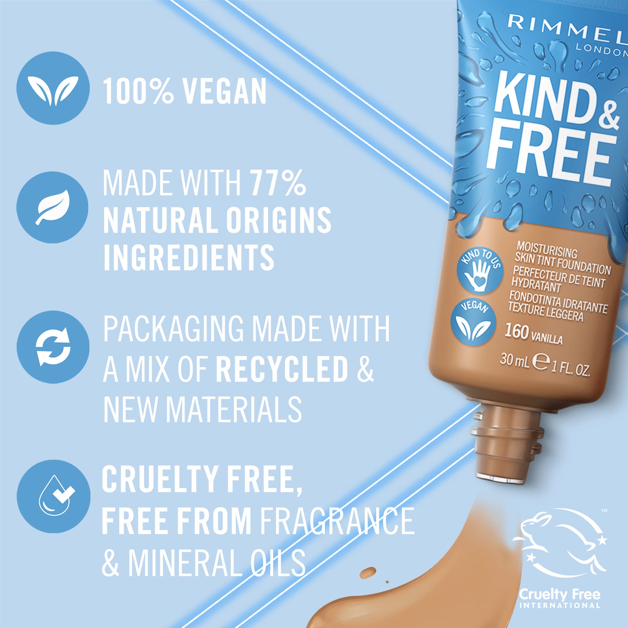 Rimmel Kind + Free Moisturising Skin Tint Foundation, Vanilla 160 Halalzen