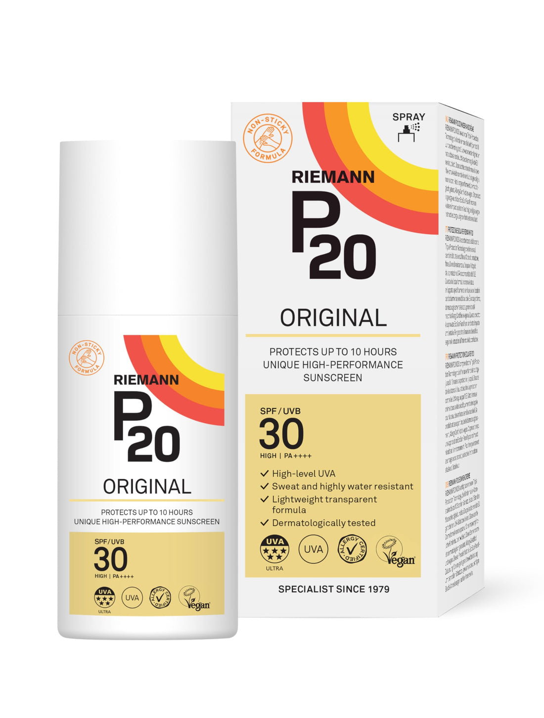 RIEMANN P20 Original SPF30 Spray 200ml | Long Lasting UVA & UVB Sun Protection | Water Resistant Sunscreen Spray | Lightweight Daily Sun Care