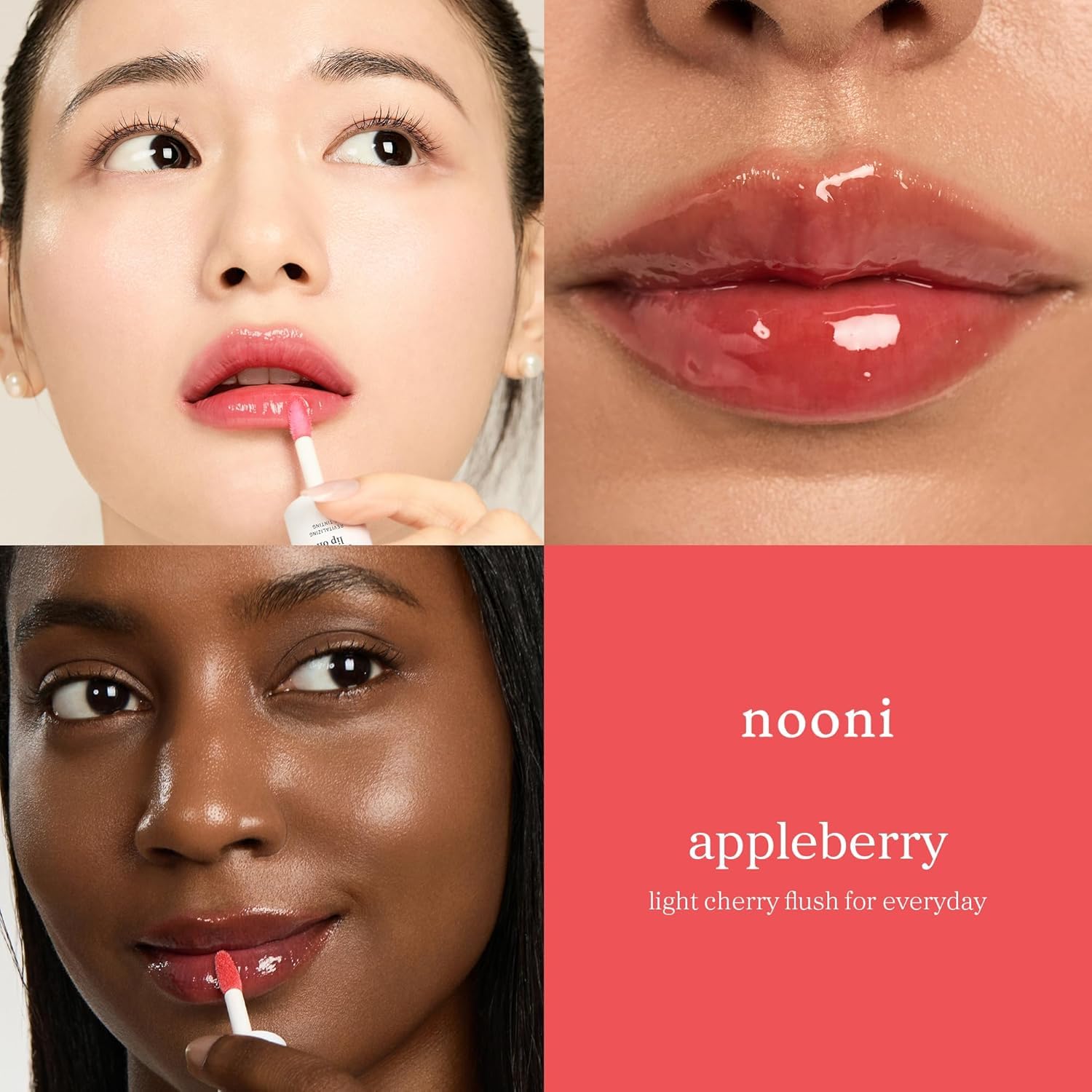 NOONI Korean Vegan Lip Oil - Appleberry | Lip Stain, Gift, Long-Lasting, Moisturising, Plumping, Revitalising for Dry Lips, Waterproof, No Peel Off, 0.12 Fl Oz
