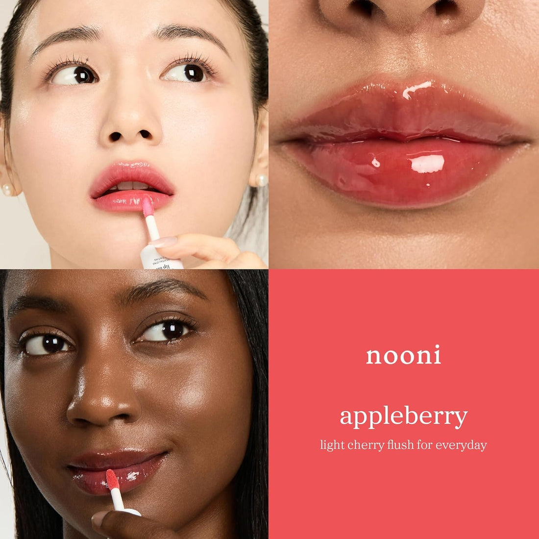 NOONI Korean Vegan Lip Oil - Appleberry | Lip Stain, Gift, Long-Lasting, Moisturising, Plumping, Revitalising for Dry Lips, Waterproof, No Peel Off, 0.12 Fl Oz