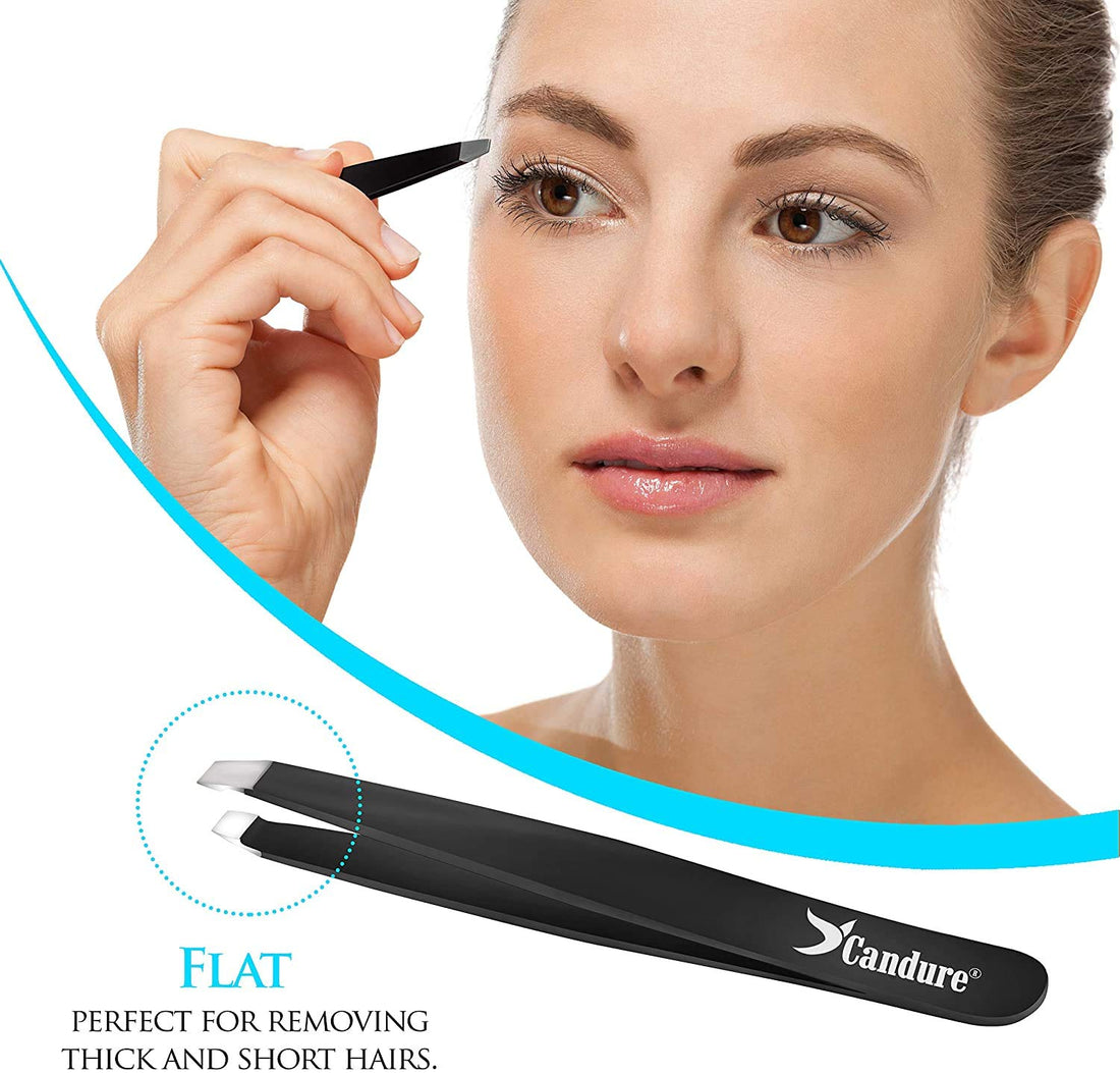 Candure Tweezers for Eyebrows - Professional Stainless Steel Slanted and Pointed Tip Hair Tweezers Set for Ingrown Hair, Blackhead Removal, Eyebrows Plucking Beauty Tool for Women Halalzen