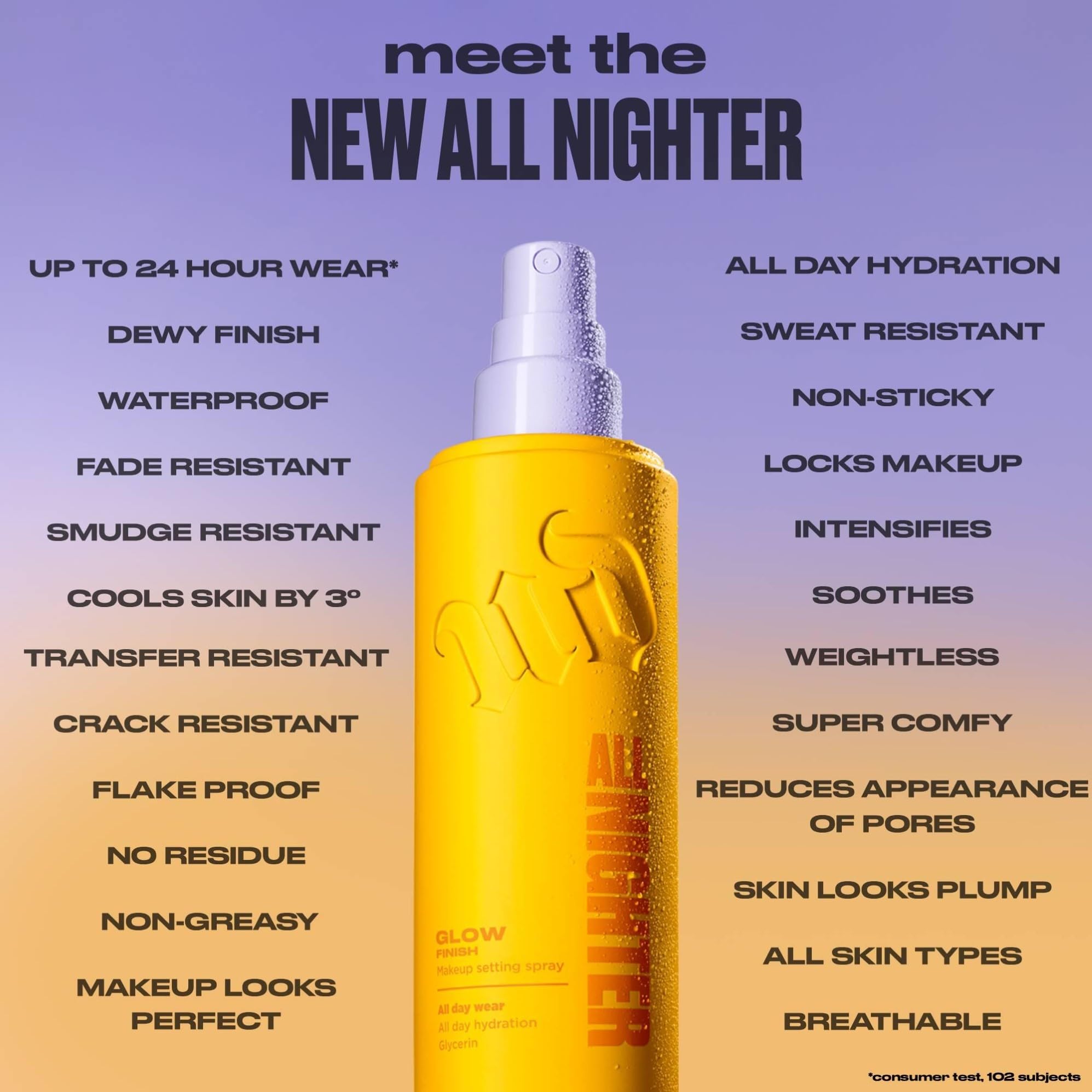 Urban Decay All Nighter Waterproof Make-Up Setting Spray Glow Finish, Up to 24hr Wear, +12% Finer Particles, Hydrating, Sweat & Transfer Resistant Halalzen