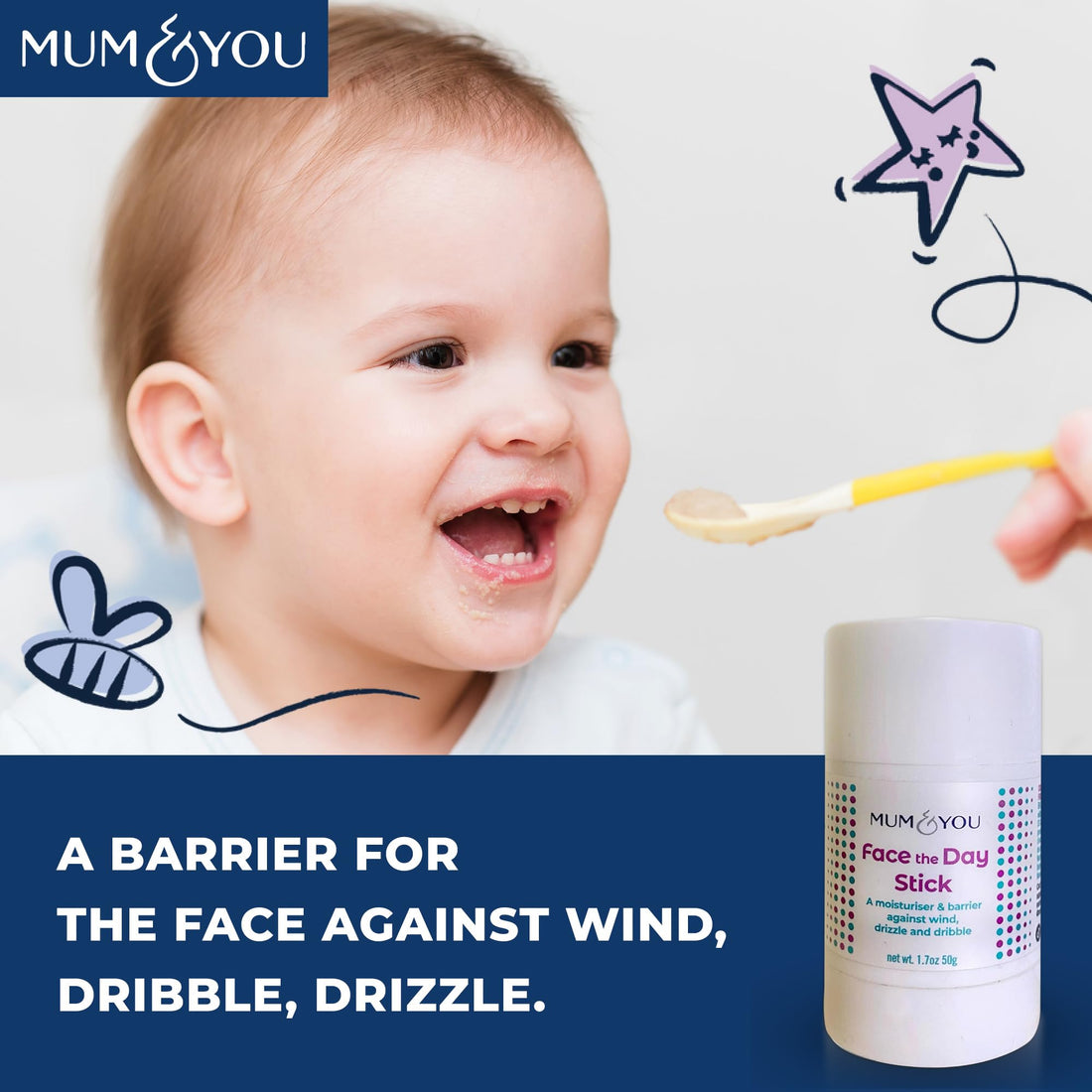 Mum & You Baby Face the Day Stick – Natural baby Moisturiser with Sunflower, Coconut Oil & Shea Butter, Soothes Eczema, Teething Protection, Dribble Rash & Protects Skin in Winter, Cold & Dry Weather