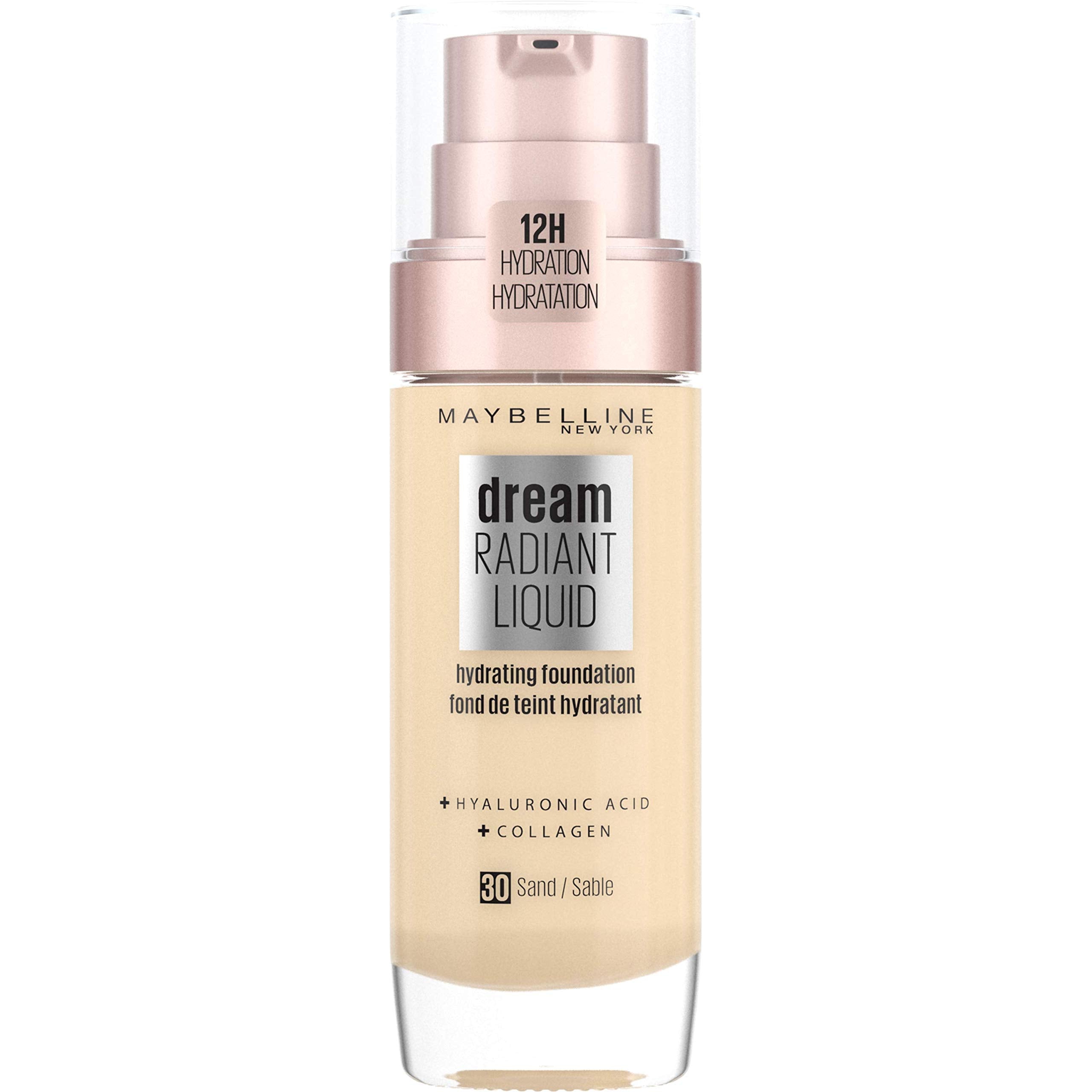 Maybelline Foundation, Dream Radiant Liquid Hydrating Foundation with Hyaluronic Acid and Collagen - Lightweight, Medium Coverage Up to 12 Hour Hydration, 30 Sand Halalzen
