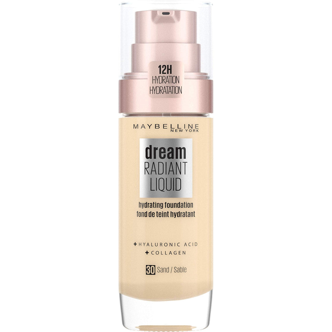 Maybelline Foundation, Dream Radiant Liquid Hydrating Foundation with Hyaluronic Acid and Collagen - Lightweight, Medium Coverage Up to 12 Hour Hydration, 30 Sand Halalzen