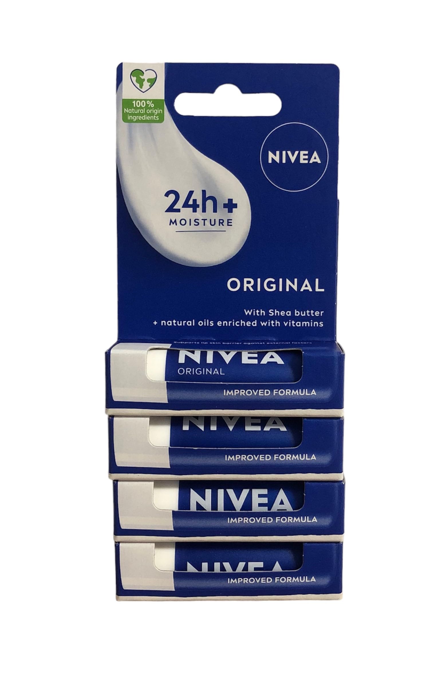 NIVEA Lip Balm Original Care Pack of 6 (6 x 4.8g) Protective Lip Moisturiser with Shea Butter and Natural Oils, Caring Lip Balm for 24h Moisture Care, Lip Care with Melt-In Formula