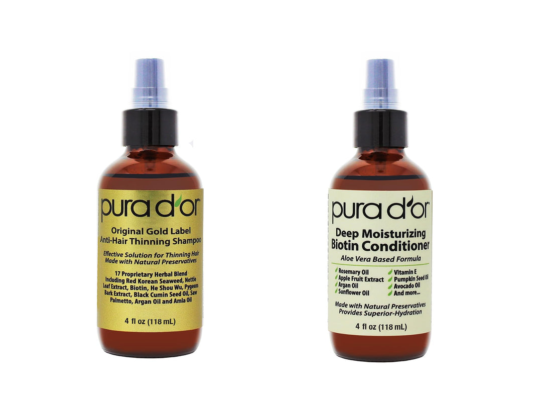 PURA D'OR Anti-Thinning Biotin Shampoo and Conditioner Natural Earthy Scent, CLINICALLY TESTED Effective Results, Herbal Blend Thickening Products For Women & Men, Original Gold Label Set, 16oz x2 | Deep Moisturizing, Conditioner, CLINICALLY TESTED, Effec Halalzen