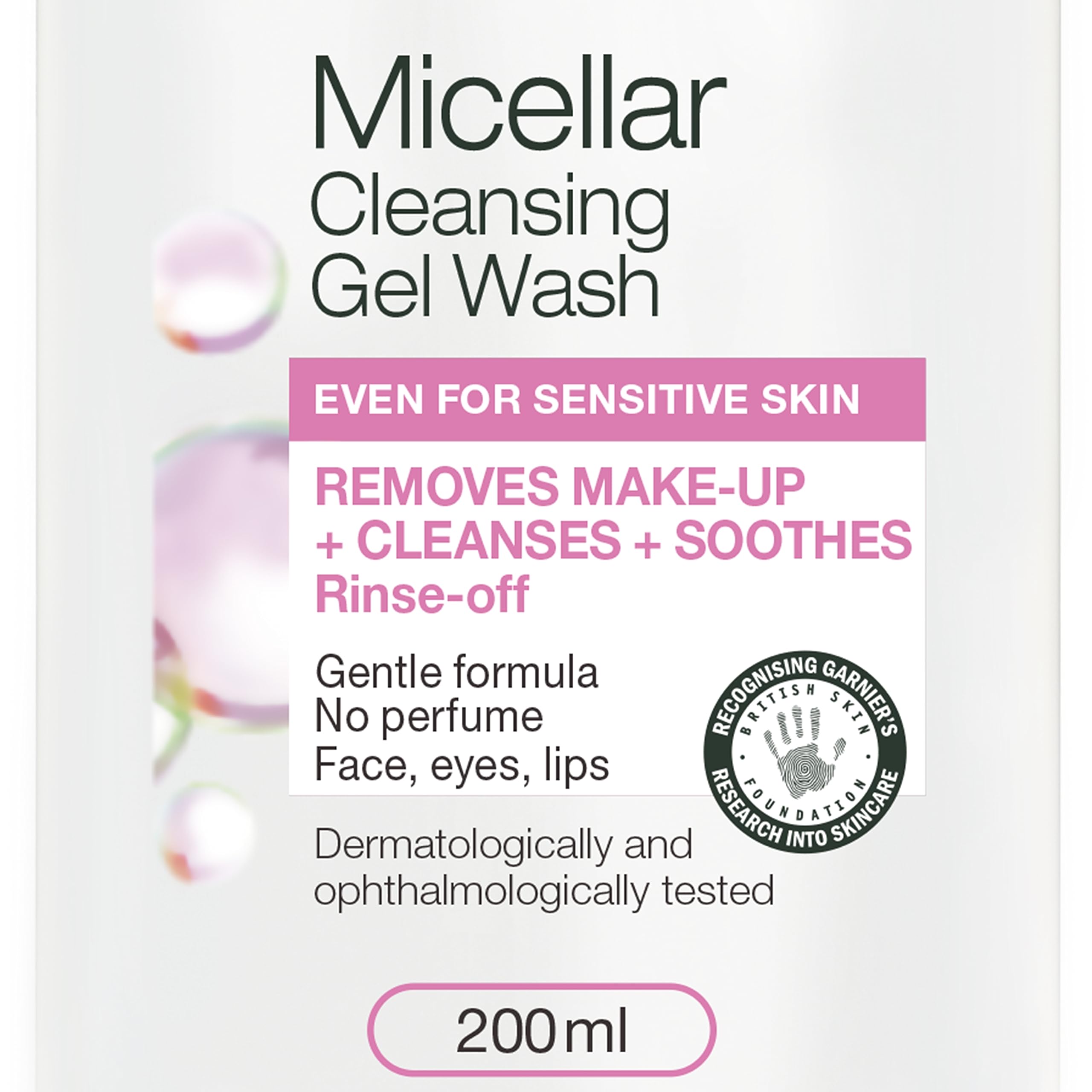 Garnier Micellar Gel Face Wash For Sensitive Skin 200ml, Gentle Face Cleanser & Makeup Remover, Recognised By The British Skin Foundation, Rinse-Off, Non-Drying & Fragrance Free Formula