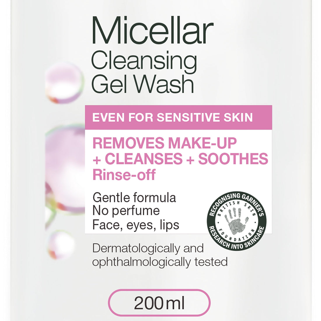 Garnier Micellar Gel Face Wash For Sensitive Skin 200ml, Gentle Face Cleanser & Makeup Remover, Recognised By The British Skin Foundation, Rinse-Off, Non-Drying & Fragrance Free Formula