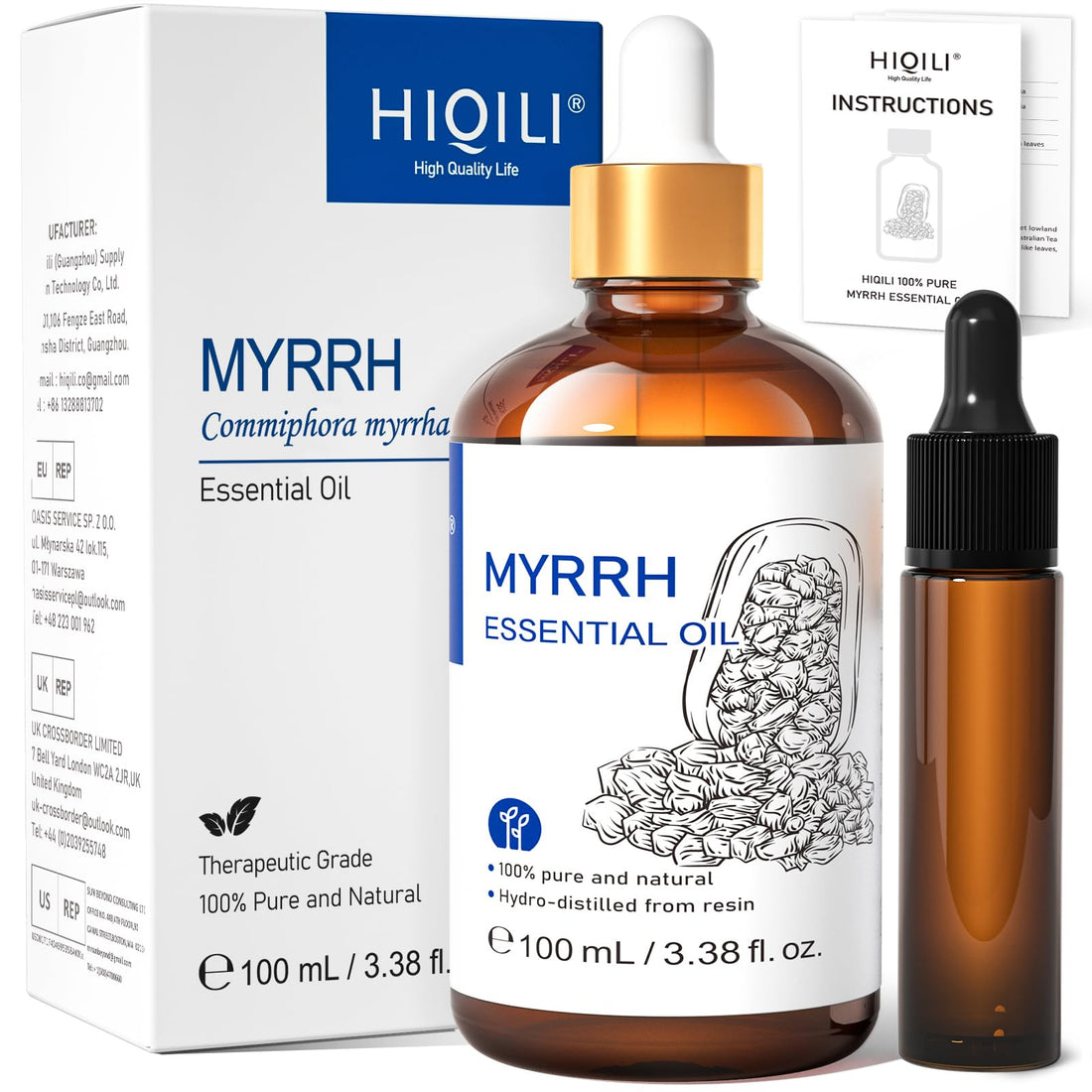 HIQILI 100ml Lavender Essential Oil Pure, 100% Natural Therapeutic Grade for Aromatherapy Diffuser, Skin Care, Hair, Includes Premium Quality Glass Dropper