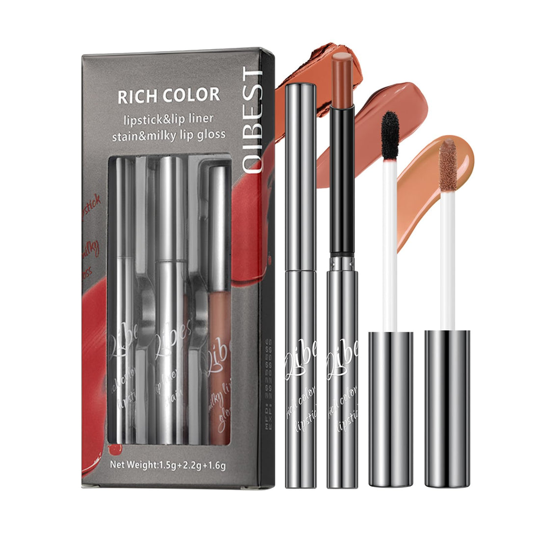 3PCS Matte Liquid Lipstick Lip Gloss & Liner Set - All-IN-One Lip Kit, Velvety Nude Color, Waterproof Make Up Set (# 03) Halalzen
