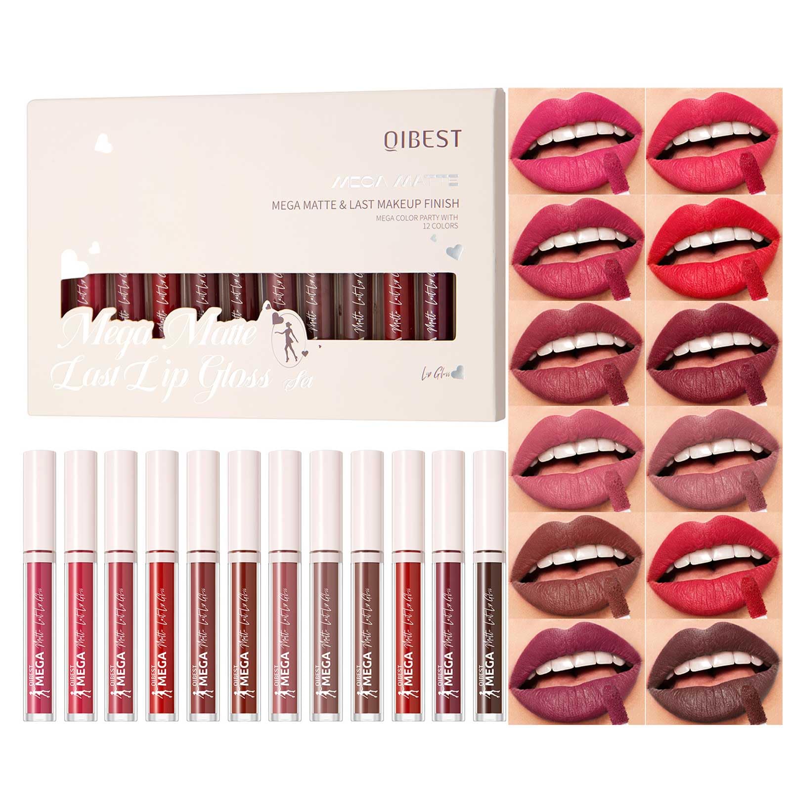 12 Colors Matte Liquid Lipstick Set Velvety Lip Gloss Lip Kit Waterproof Long Lasting Wear Nude Lip Gloss Beauty Cosmetics Gift Box Set (Set A, Set A) Halalzen