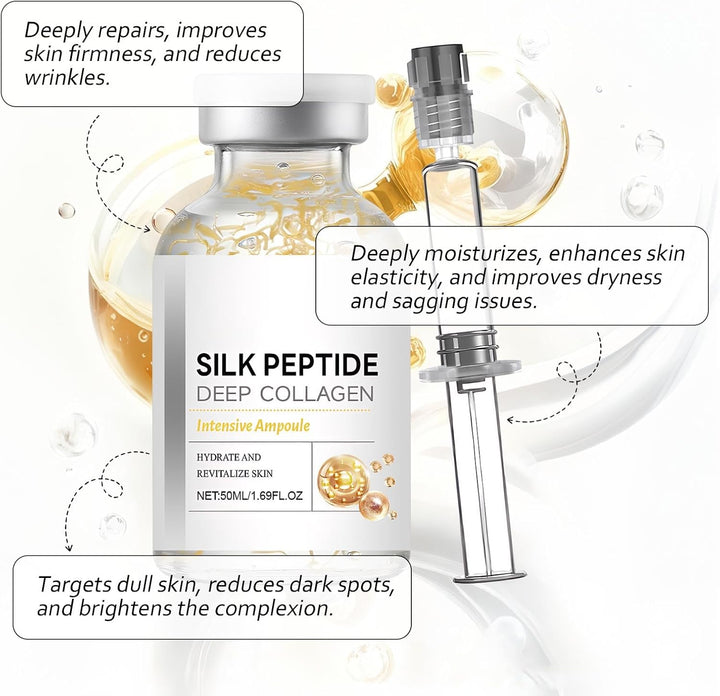 Korean Silk Collagen Ampoule with Syringe, Deep Collagen Silk Peptide Intensive Lifting Ampoule for Youthful, Radiant Skin-50ml Halalzen