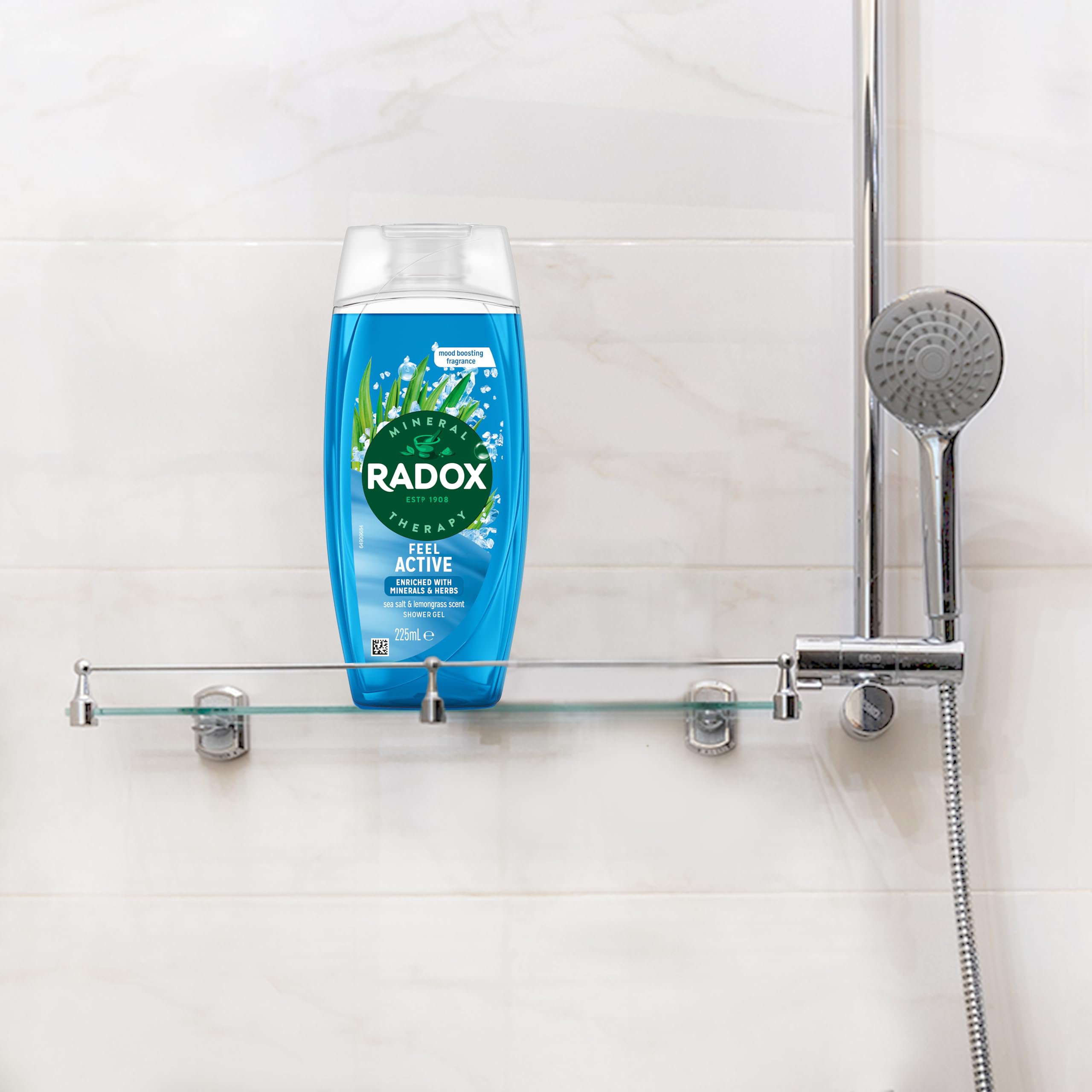 Radox Mineral Therapy Feel Active Body Wash Shower Gel uniquely blended with herbs, minerals, and a sea salt & lemongrass fragrance for a refreshing experience 225 ml, Pack of 6