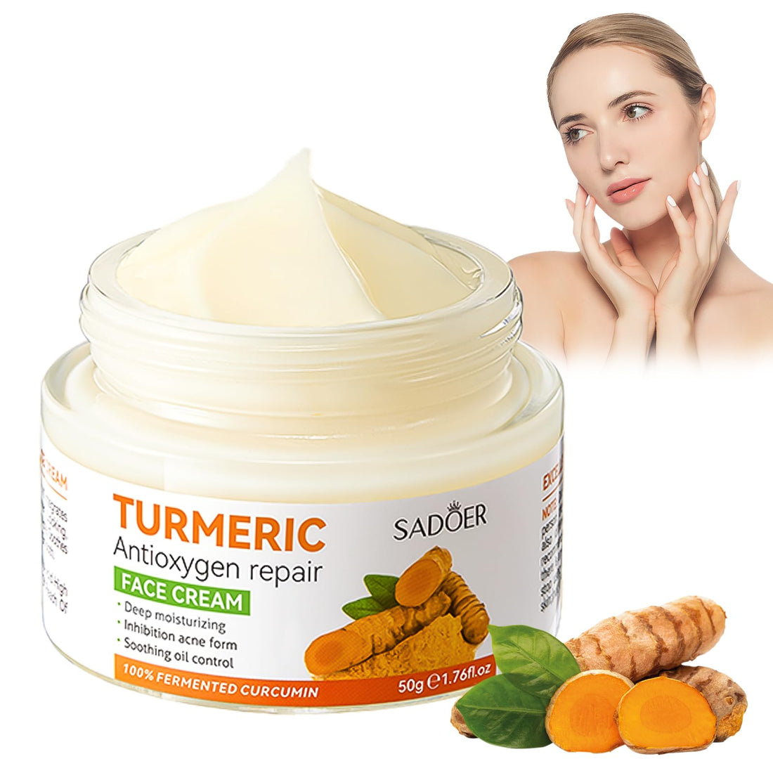 Turmeric Face Cream, Brightening Face Cream for Radiant&Glowing Skin,Dark Spot Corrector Age Spot Remover,Anti Aging,Natural Turmeric Cream Skin Care,Vitamin C Moisturiser for Face Halalzen