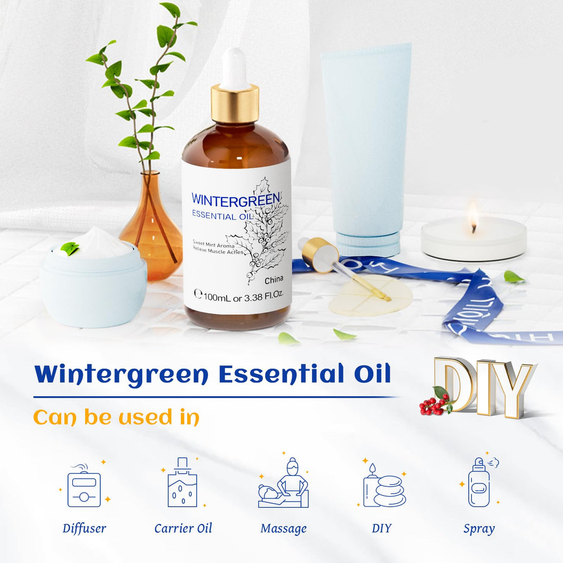 HIQILI 100ml Lavender Essential Oil Pure, 100% Natural Therapeutic Grade for Aromatherapy Diffuser, Skin Care, Hair, Includes Premium Quality Glass Dropper