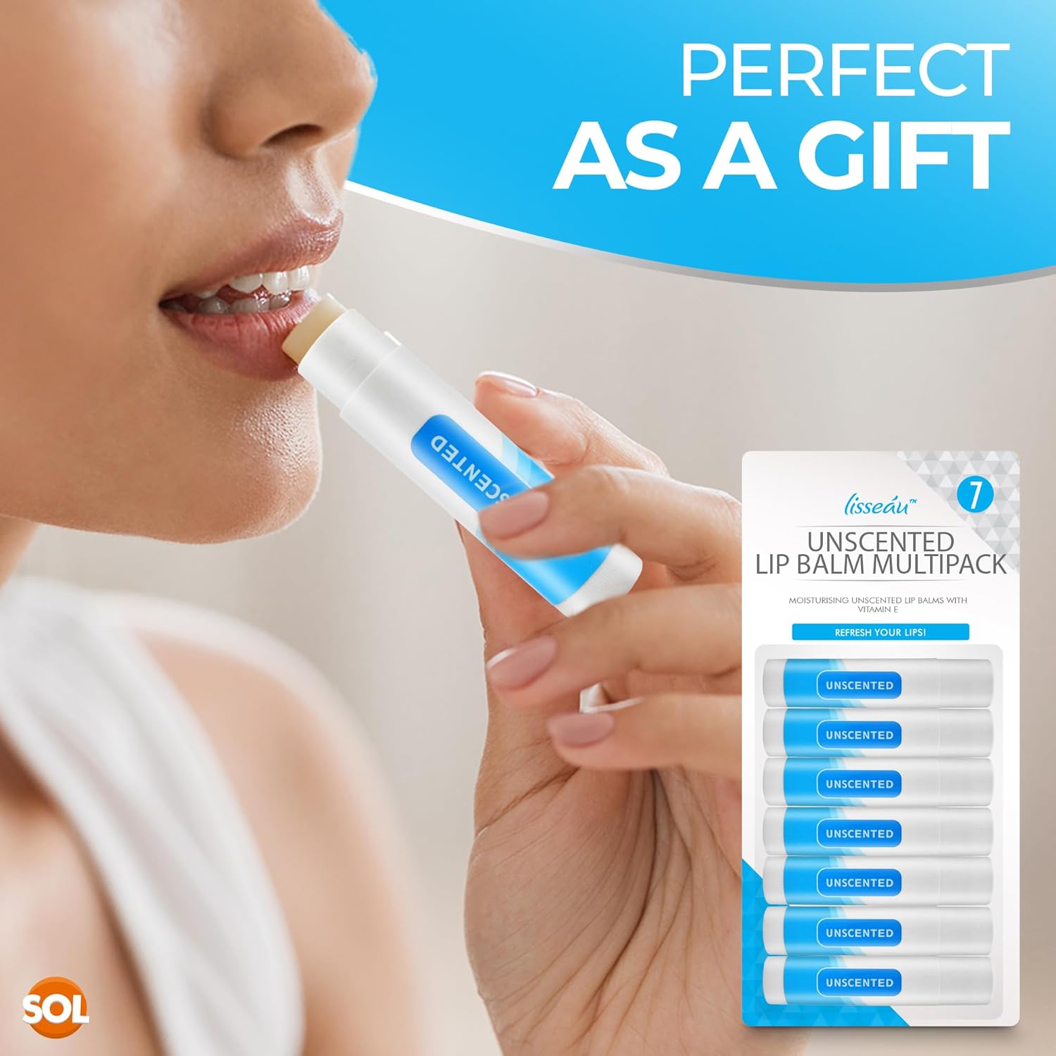 SOL 14pk Unscented Lipbalm Multipack - Moisturiser & Hydrating Lip Balm for Men and Women, Repair for Dry, Chapped Lips With Vitamin E, Long-Lasting Lip Care Sticks for Home, Office, or On-the-Go Use