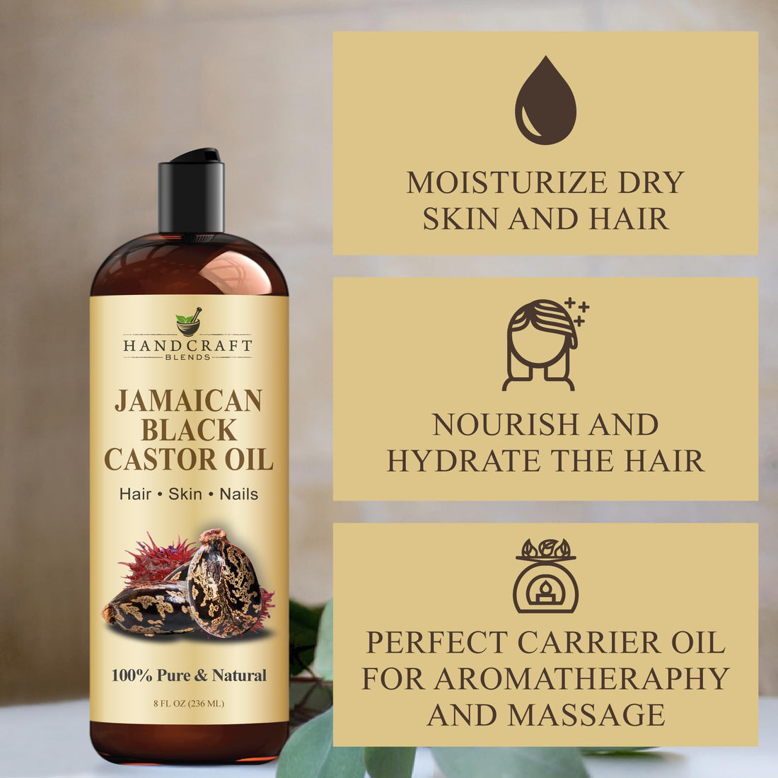 Handcraft Blends Castor Oil with Rosemary and Peppermint Oil 118 ml | 100% Pure and Natural | Premium Grade Carrier Oil | Hair, Eyelashes and Eyebrows | Hair and Body