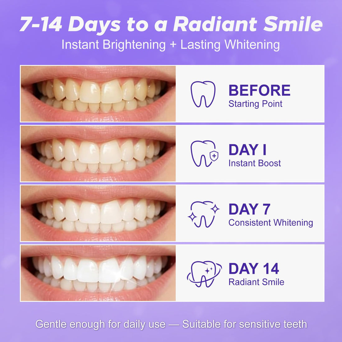 Purple Teeth Whitening Strips 16 Treatments - Enamel-Safe & No-Sensitivity & No-Slip Whitening Strips - Fast Teeth Whitening Result in 7 Days - Whitening Kit for Coffee, Wine Stains Removal