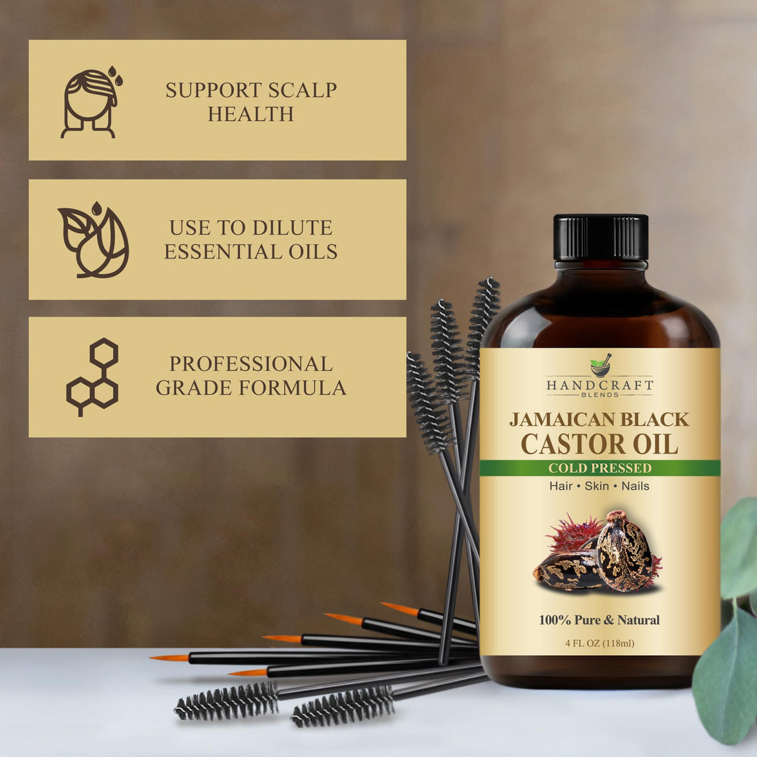 Handcraft Blends Huile de Ricin et Huile de Romarin 236 ml | 100% Pure et Naturelle | Huile Support de Qualité Supérieure | Cheveux, Cils et Sourcils | Cheveux et Corps