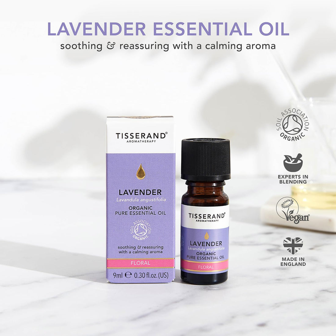 Tisserand Aromatherapy,Lavender - Organic Essential Oil,Massage Oil, Aromatherapy Oil, Skin Oil, Oil for Diffuser,100% Pure Essential Oil - 9ml