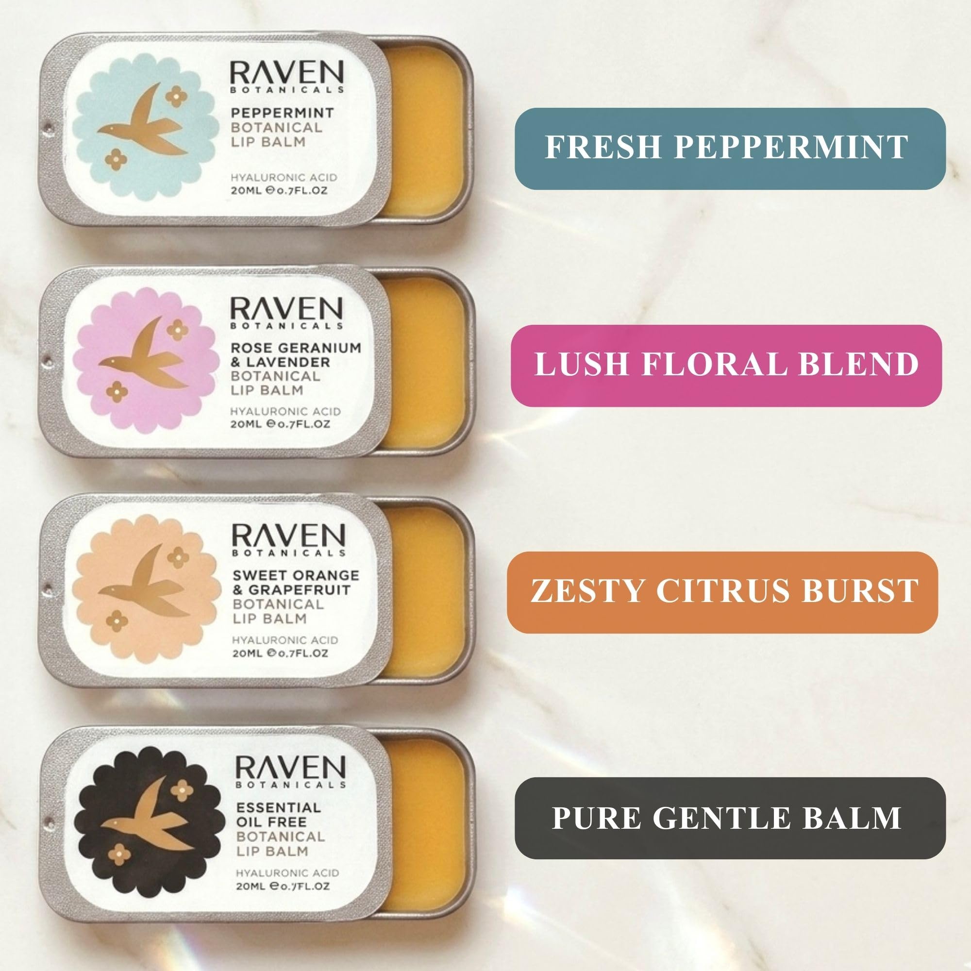 Raven Botanicals Natural Lip Balm Treatment, Hydration and Barrier Support, Organic Plant Extract Formula – Botanical Lip Balm 20ml (Rose Geranium)
