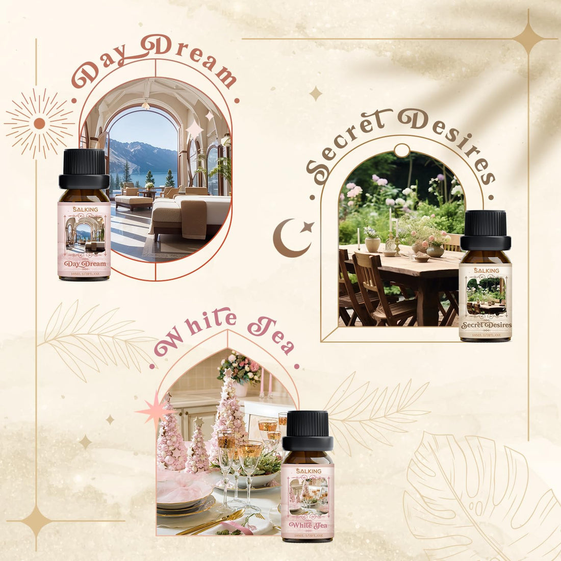 SALKING Essential Oils Set, 100% Pure Fragrance Oil AromatherapyGift, Premium Scented Oils for Diffusers 6 x 10 ML - Lavender, Rose, Jasmine, Cherry Blossom, Gardenia, Chamomile, Pink