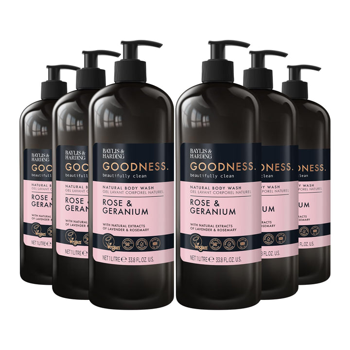 Baylis & Harding Goodness Rose & Geranium Natural Body Wash, 500 ml (Pack of 3) - Vegan Friendly Halalzen