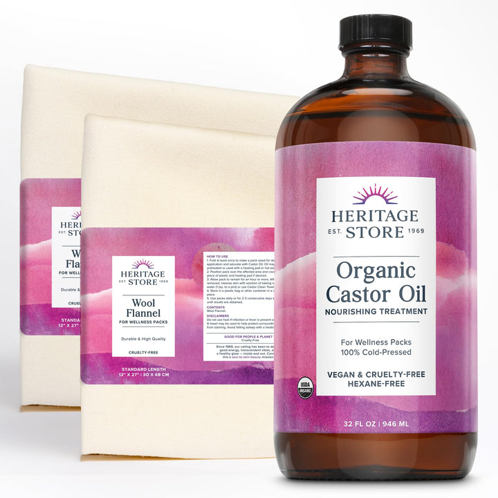 HERITAGE STORE Organic Castor Oil - Glass Bottle - Nourishing Treatment for Hair and Skin - Eyelash Serum for Eyelashes, Brows, Castor Oil Packs - Cold Pressed, Hexane Free, Vegan 16oz Halalzen