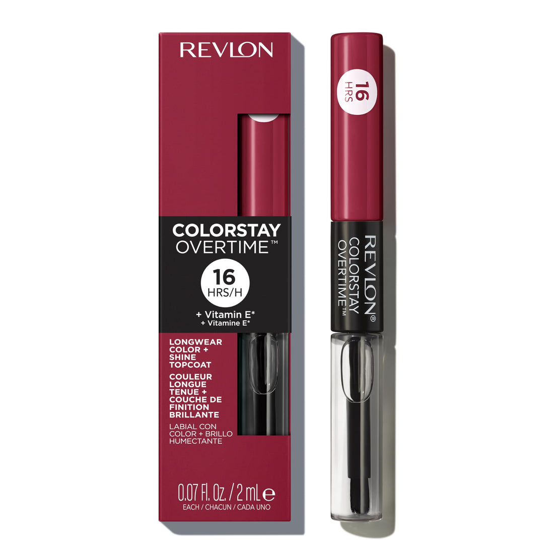 Revlon Liquid Lipstick with Clear Lip Gloss, ColorStay Overtime Lipcolor, Dual Ended with Vitamin E, 370 Everlasting Rum, 0.07 Fl Oz