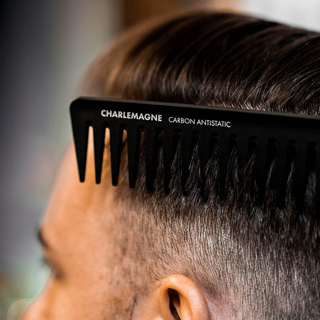 Charlemagne Carbon Fibre Hair Comb - Fine Tooth Mens Comb, 1 Pack - Carbon Cutting & Styling Tool for Men - Antistatic Grooming for Hair & Beard - Curl Detangling Tool for Mens Thick & Fine Locks Halalzen