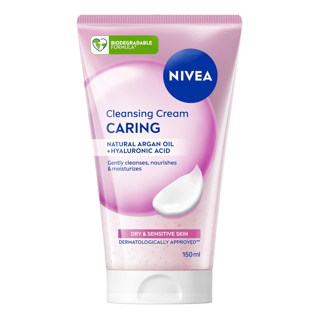 NIVEA Caring Cleansing Cream(150ml), Gentle Face Cleanser for Smooth, Healthy Complexion, Face Wash for Dry and Sensitive Skin