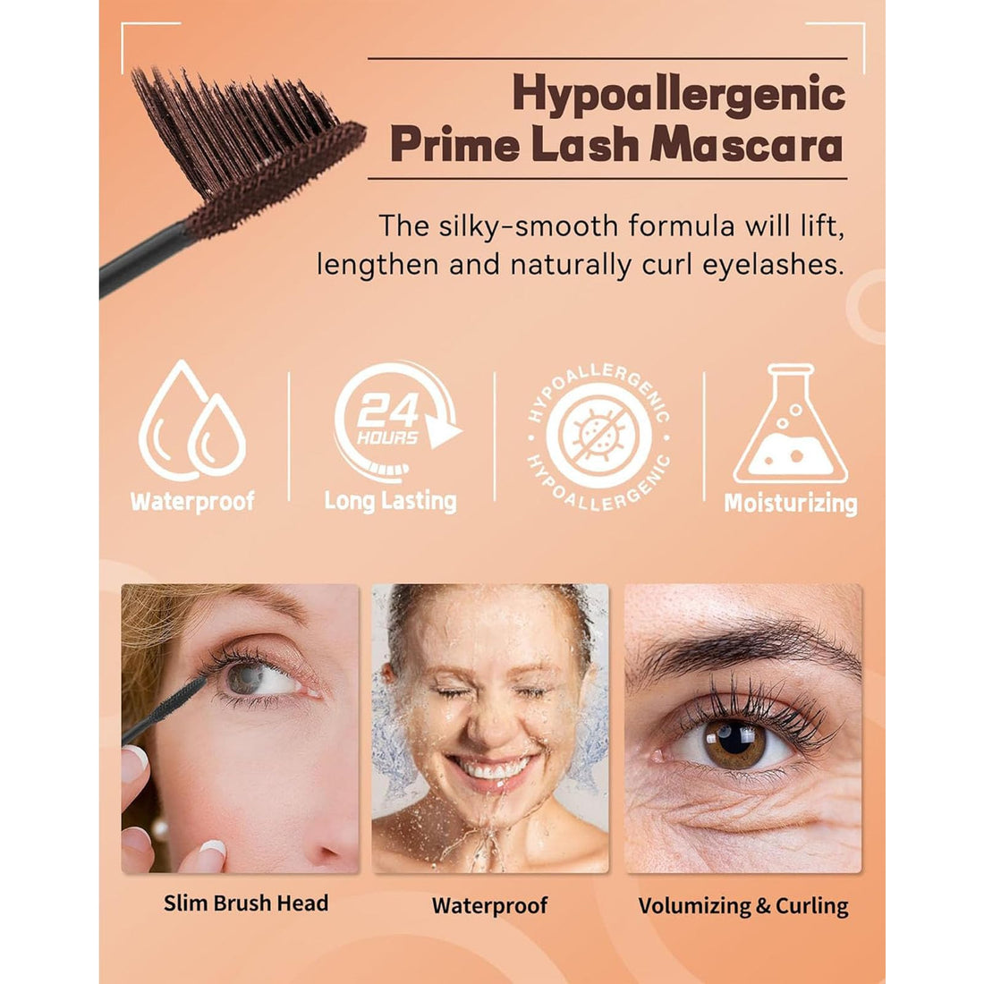 Black Mascara for Older Women Waterproof Volumising & Lengthening Mascara for Thinning,Ageing Lashes | Gentle on Sensitive Eyes-(2-Pack) Halalzen