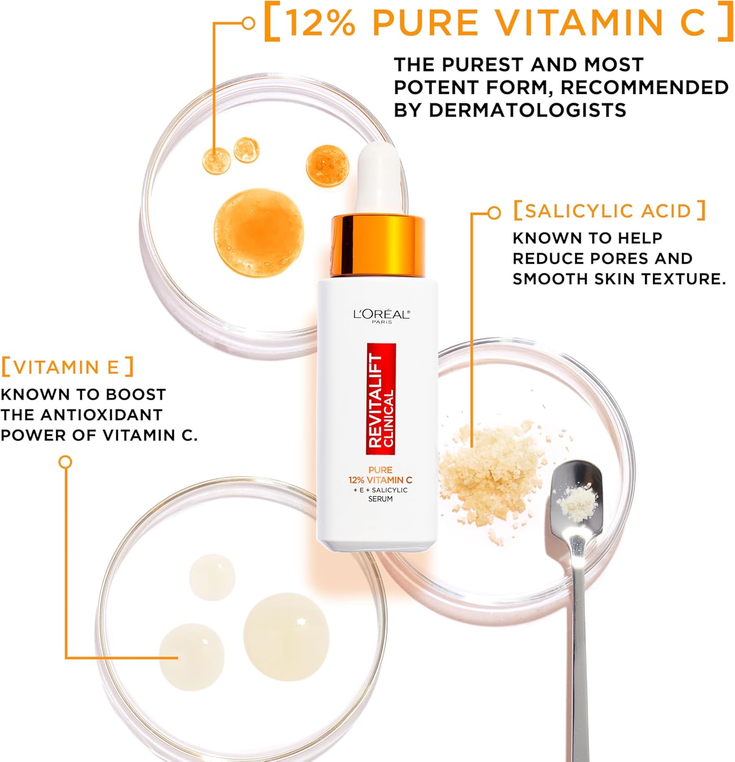 L'Oréal Paris Vitamin C Serum For Face, Revitalift Clinical 12% Pure Vitamin C Brightening Serum for Brighter & Smoother Skin, Antioxidant Protection with Salicylic Acid & Hyaluronic Acid, 30ml Halalzen