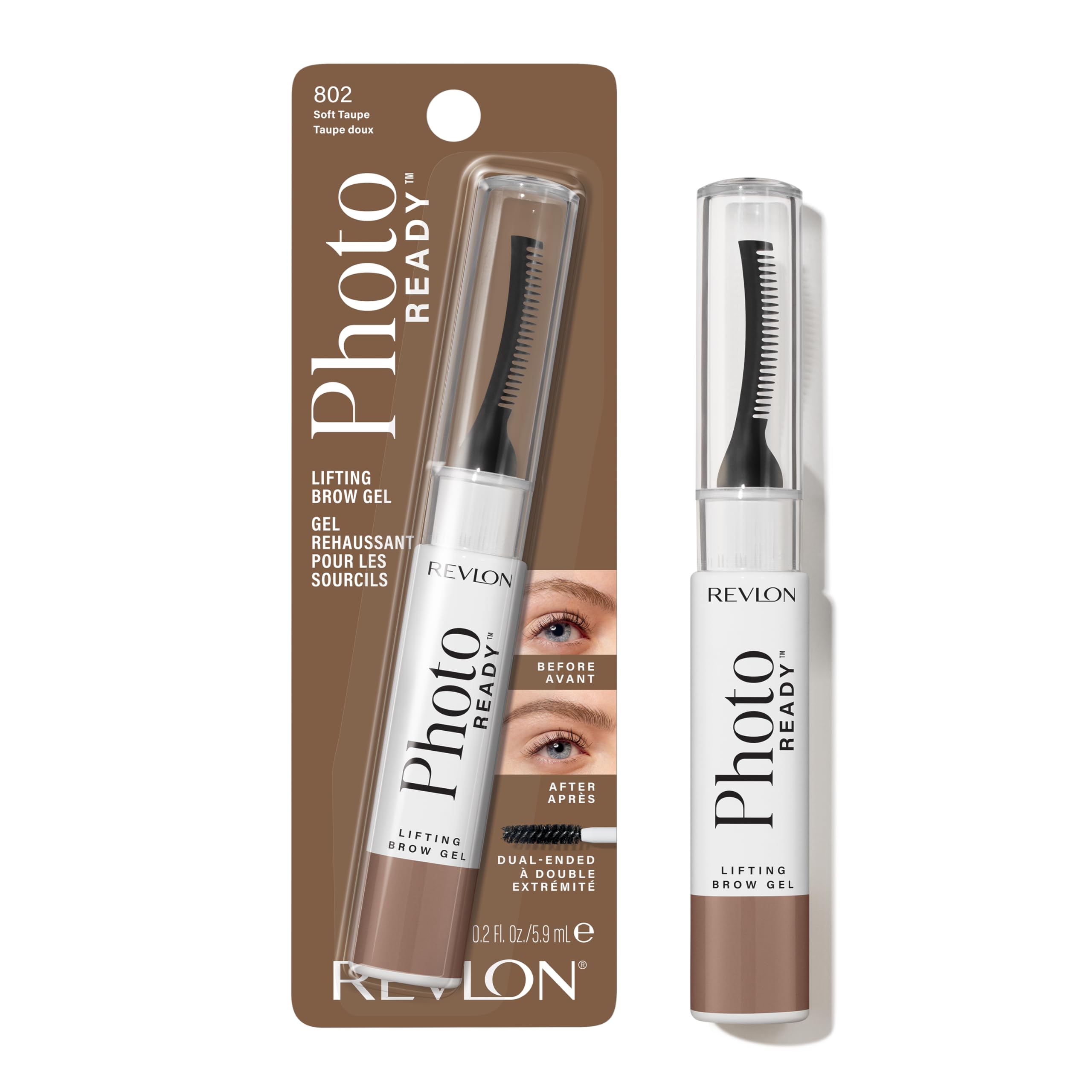Revlon PhotoReady Lifting Brow Gel, Tinted Eyebrow Lamination with Spoolie Brush, Conditions, Shapes & Defines, 801 Clear, 0.23 fl oz